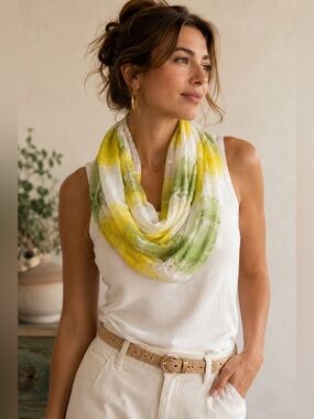 Passigatti Italian Silk Infinity Scarf Yellow Green Watercolor Loop Scarf